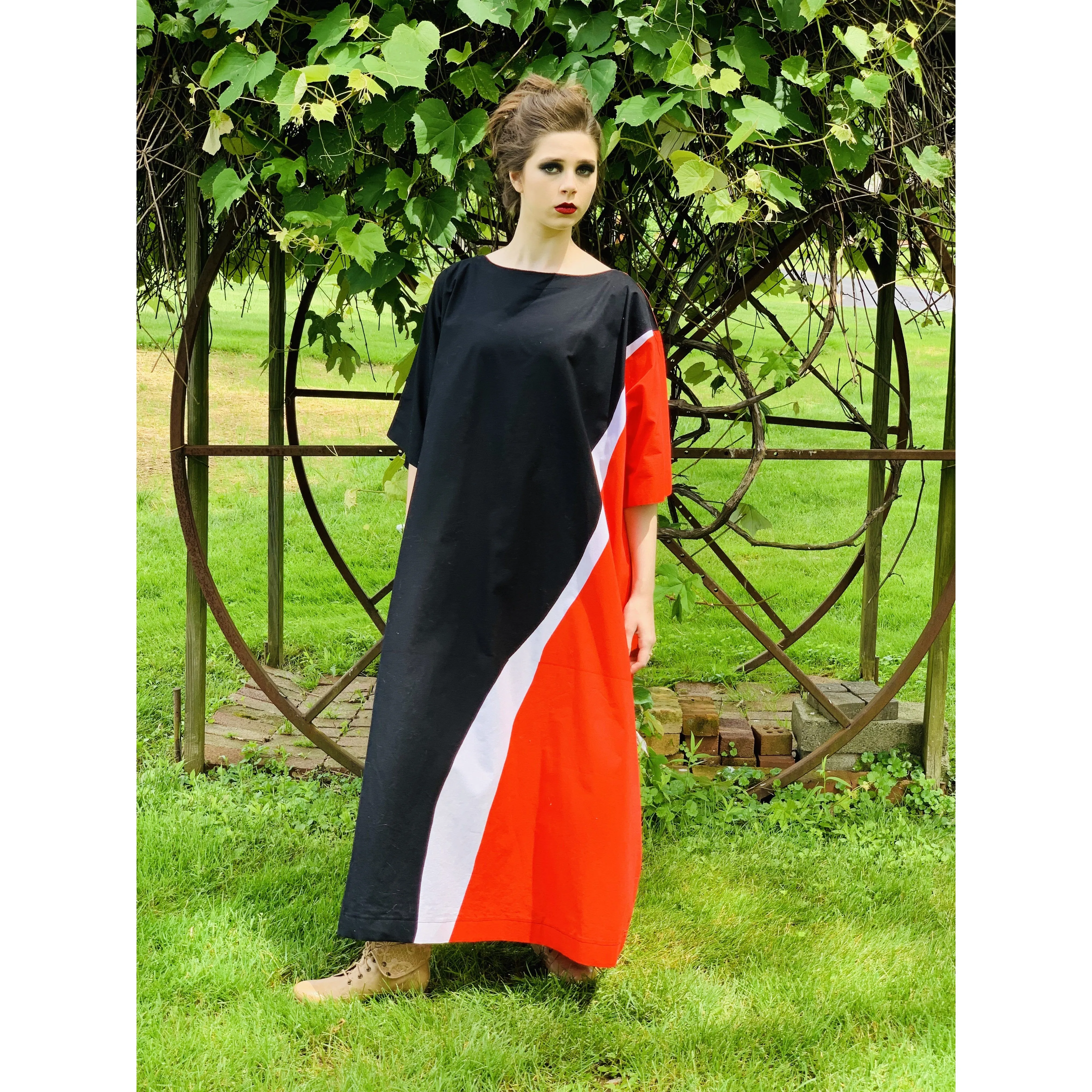 Vintage Marimekko Maxi Gown Red Black Cotton 1976 Sz M Striking