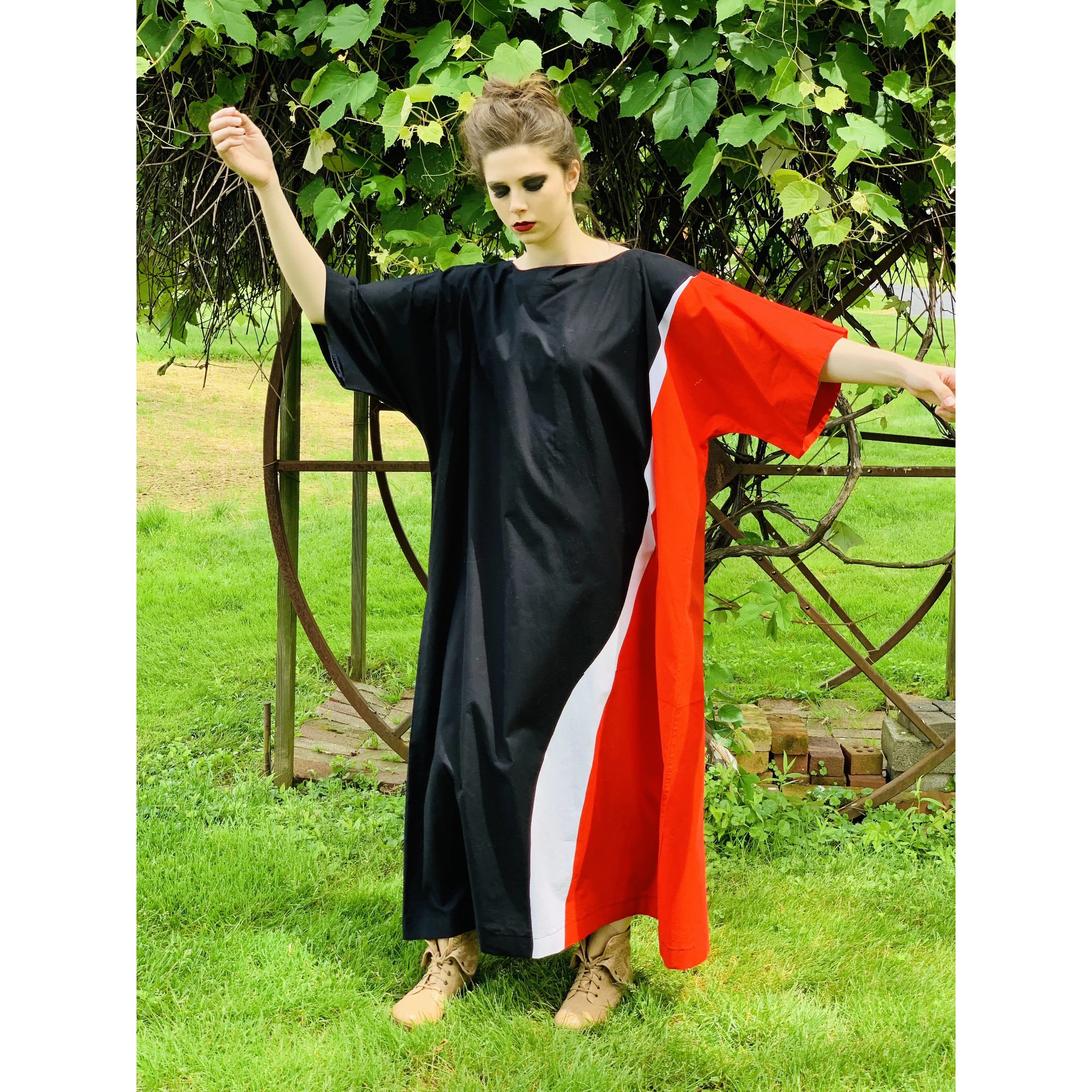 Vintage Marimekko Maxi Gown Red Black Cotton 1976 Sz M Striking