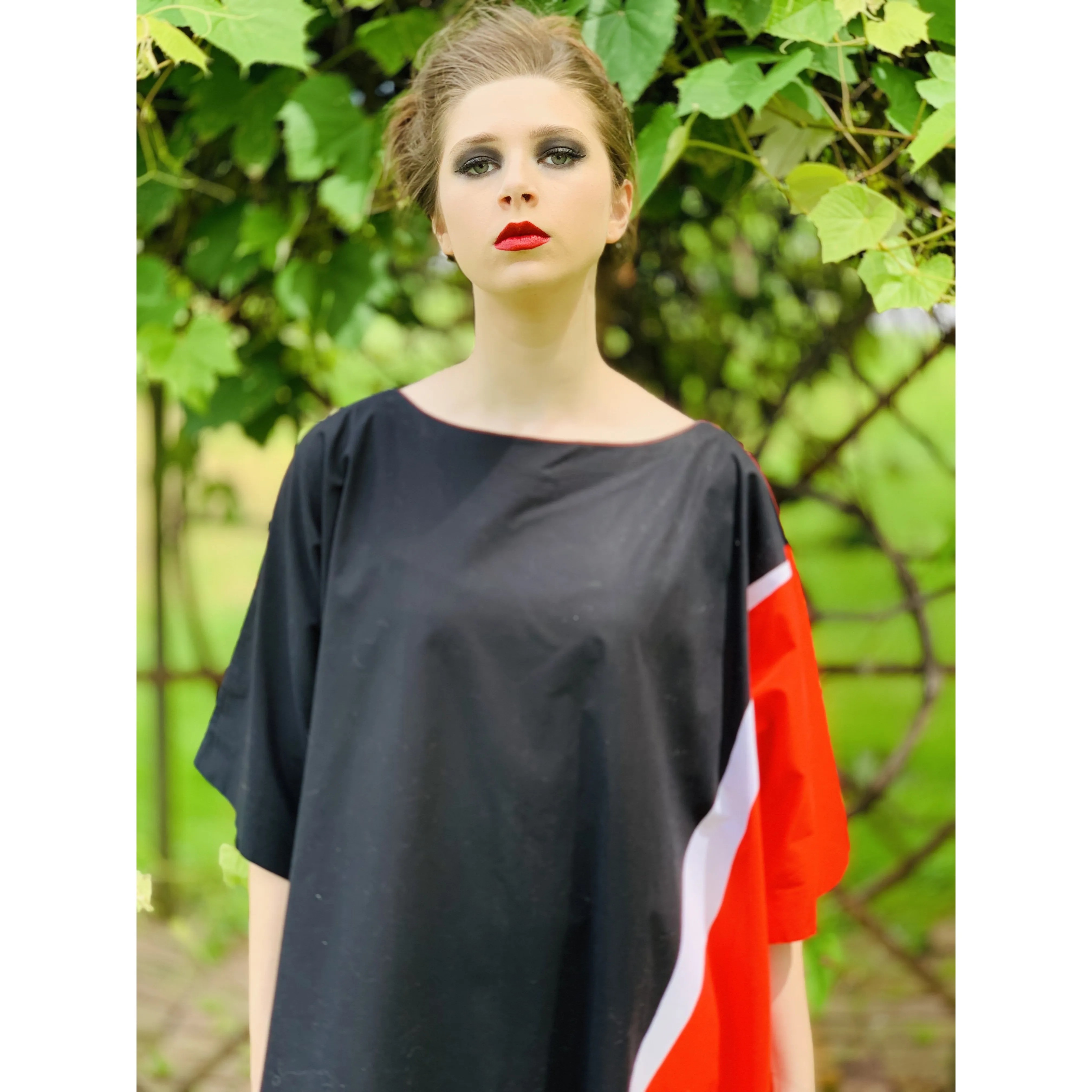 Vintage Marimekko Maxi Gown Red Black Cotton 1976 Sz M Striking