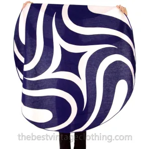 Vintage Marimekko Tablecloth Blue White 54" Round 1970s Bold Mod Pattern