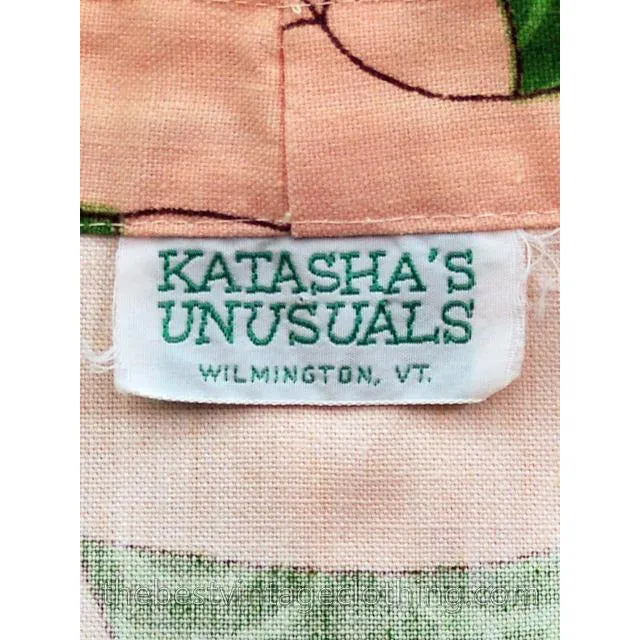 Vintage Maxi Wrap Skirt 1970s Green Fantasy Kissing Hippopotamus Print L
