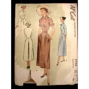 Vintage McCall Sewing Pattern #7753 Junior Dress Size 13 1949
