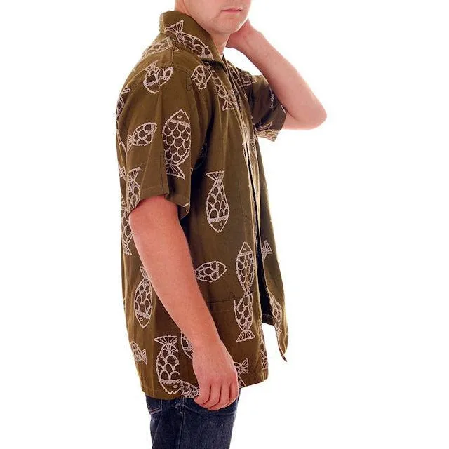 Vintage Mens Ricky Style Shirt 1950s Fish Print Med