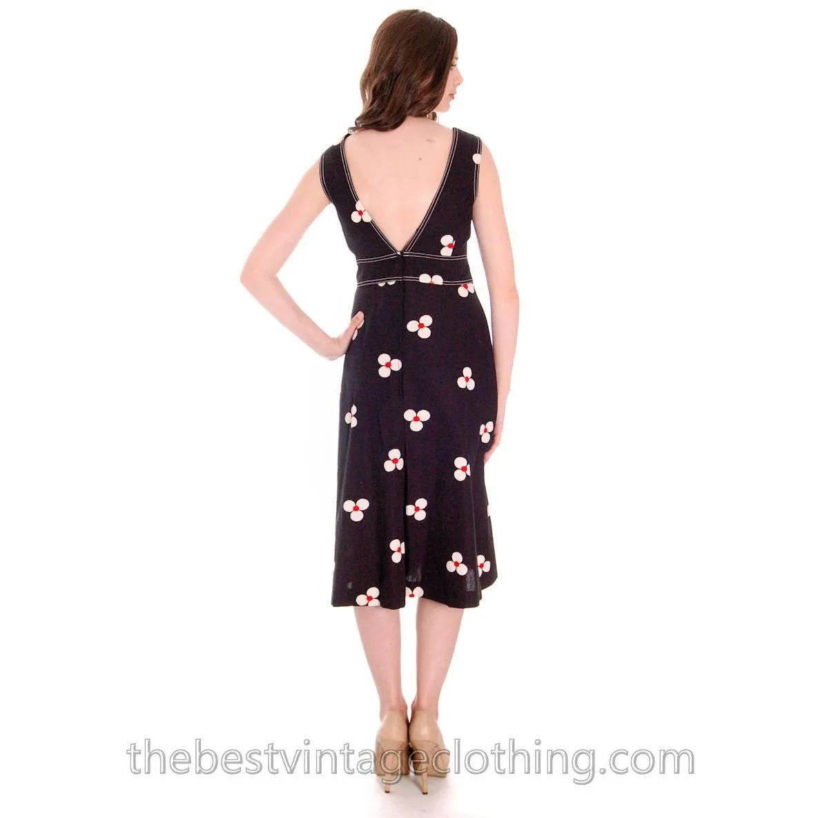 Vintage Merry Finn Summer Dress Black FLoral Print 1970s M