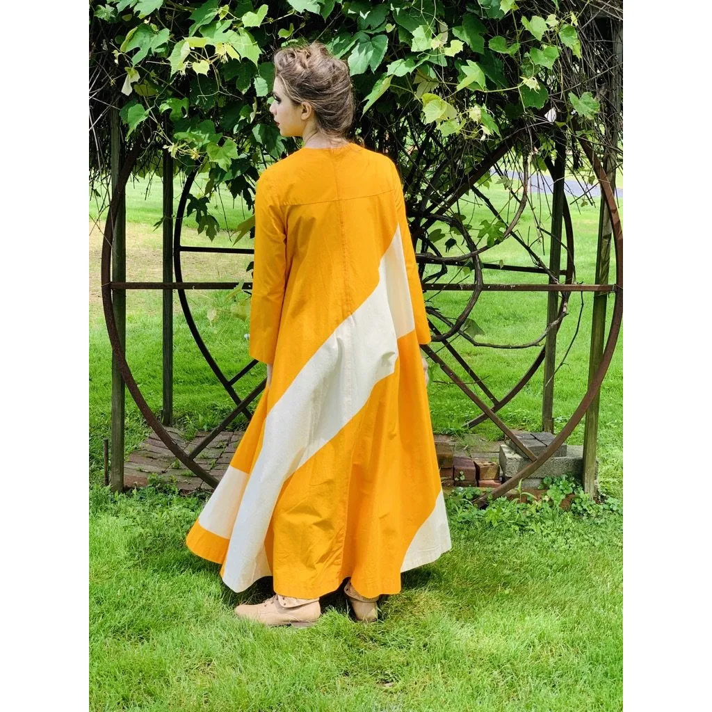 Vintage ”Metsä” Vuokko Nurmesniemi Womens Tent Dress 70s  M EU42 Yellow White Stripe Cotton