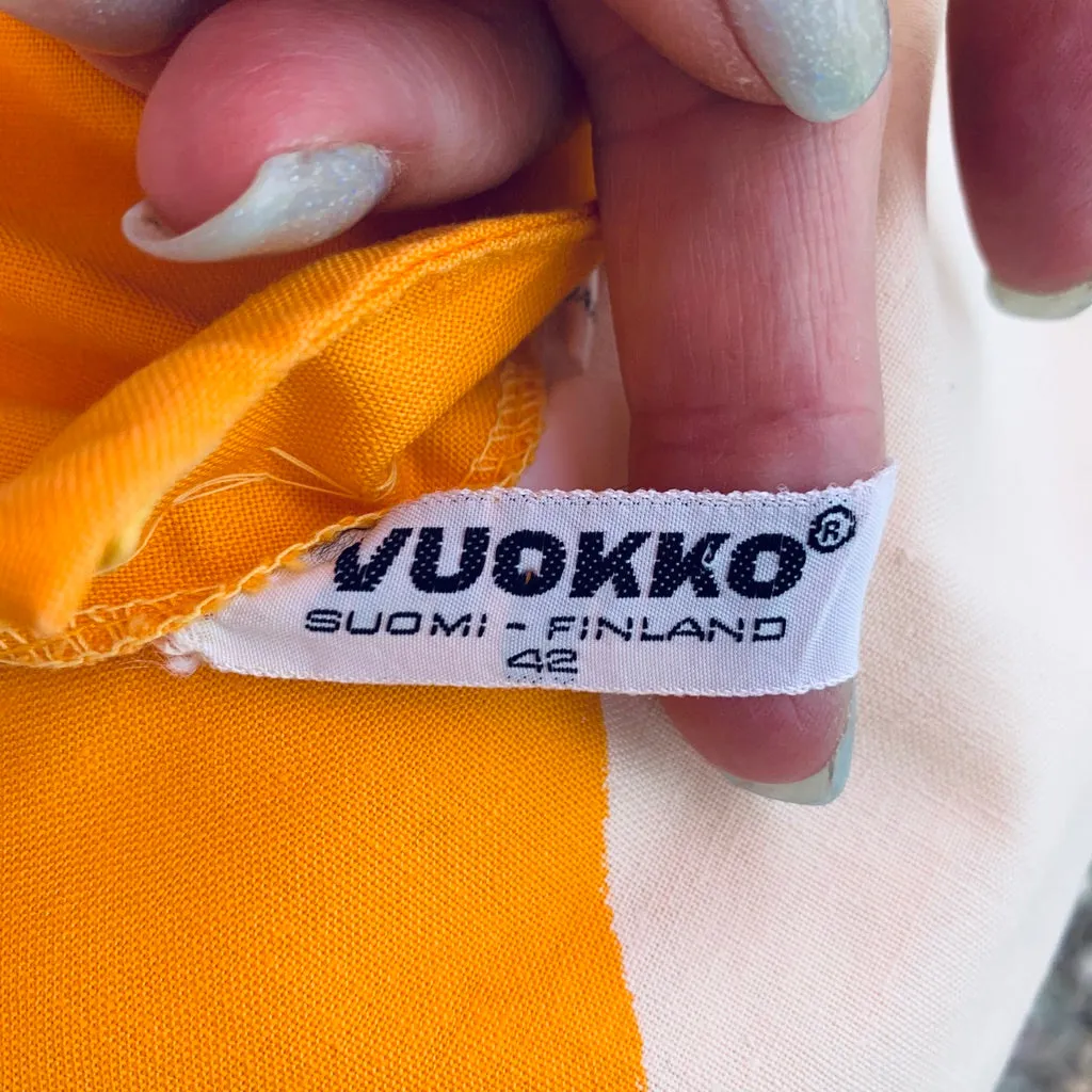 Vintage ”Metsä” Vuokko Nurmesniemi Womens Tent Dress 70s  M EU42 Yellow White Stripe Cotton