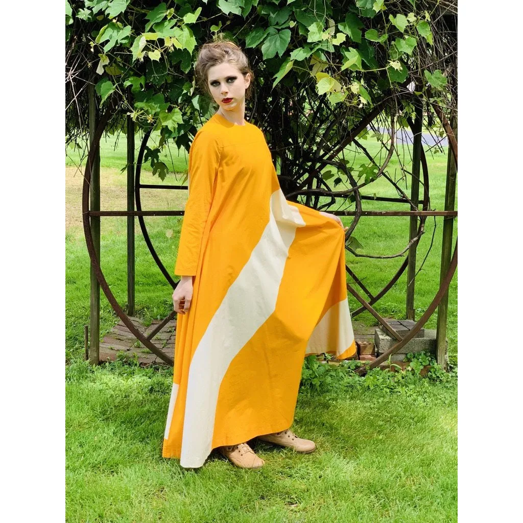 Vintage ”Metsä” Vuokko Nurmesniemi Womens Tent Dress 70s  M EU42 Yellow White Stripe Cotton