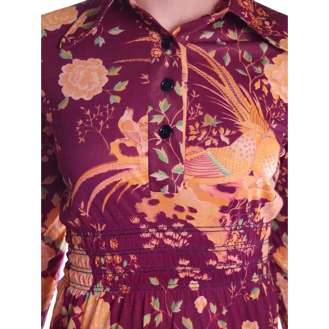 Vintage Mini Polyester Bird Print Dress/Tunic 1970s S