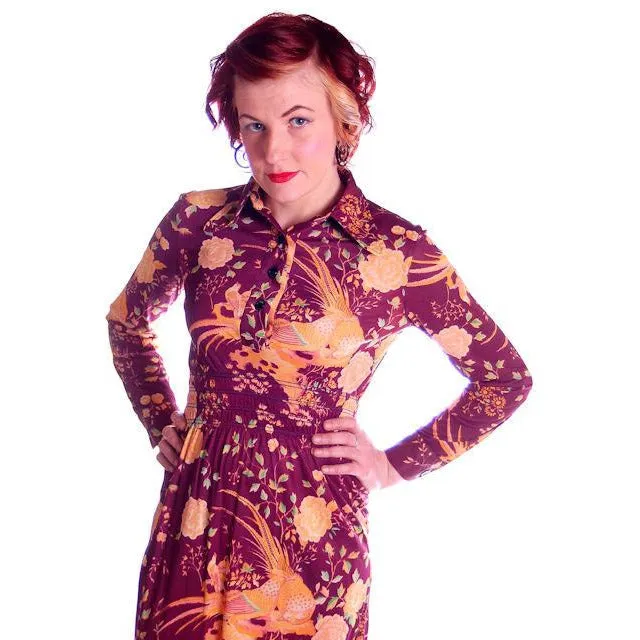 Vintage Mini Polyester Bird Print Dress/Tunic 1970s S