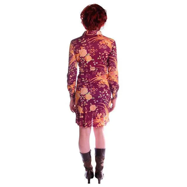 Vintage Mini Polyester Bird Print Dress/Tunic 1970s S