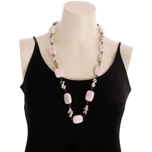 Vintage Miriam Haskell Necklace & Ears Pink Poured Glass Large Beads