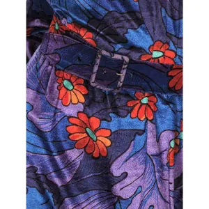 Vintage Mod Dress J. Tiktiner France Velveteen  Blue Orange Knit 1970S 36-28-36