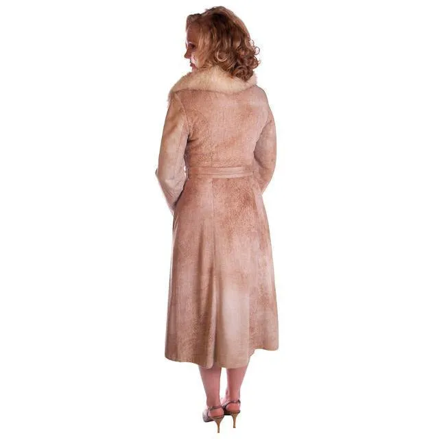Vintage Mottled Beige Suede Trench Coat Fox Collar 1970S Medium