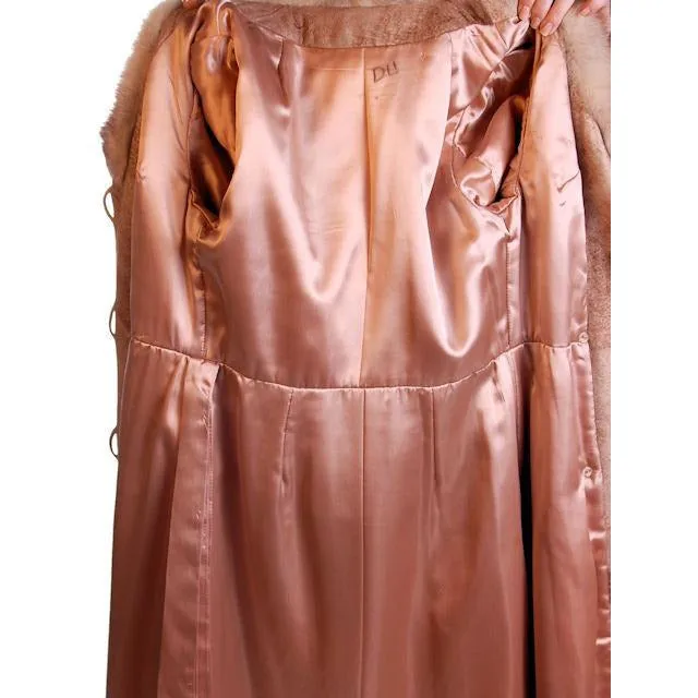 Vintage Mottled Beige Suede Trench Coat Fox Collar 1970S Medium