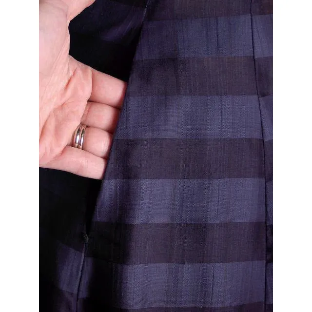 Vintage Navy & Black Striped Silk Day Dress & Jacket 1950s  37-28-44