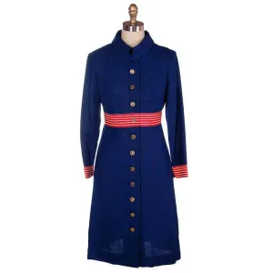 Vintage Navy Linen Coat/Dress Red/White Trim Nautical 1970s 35-28-38