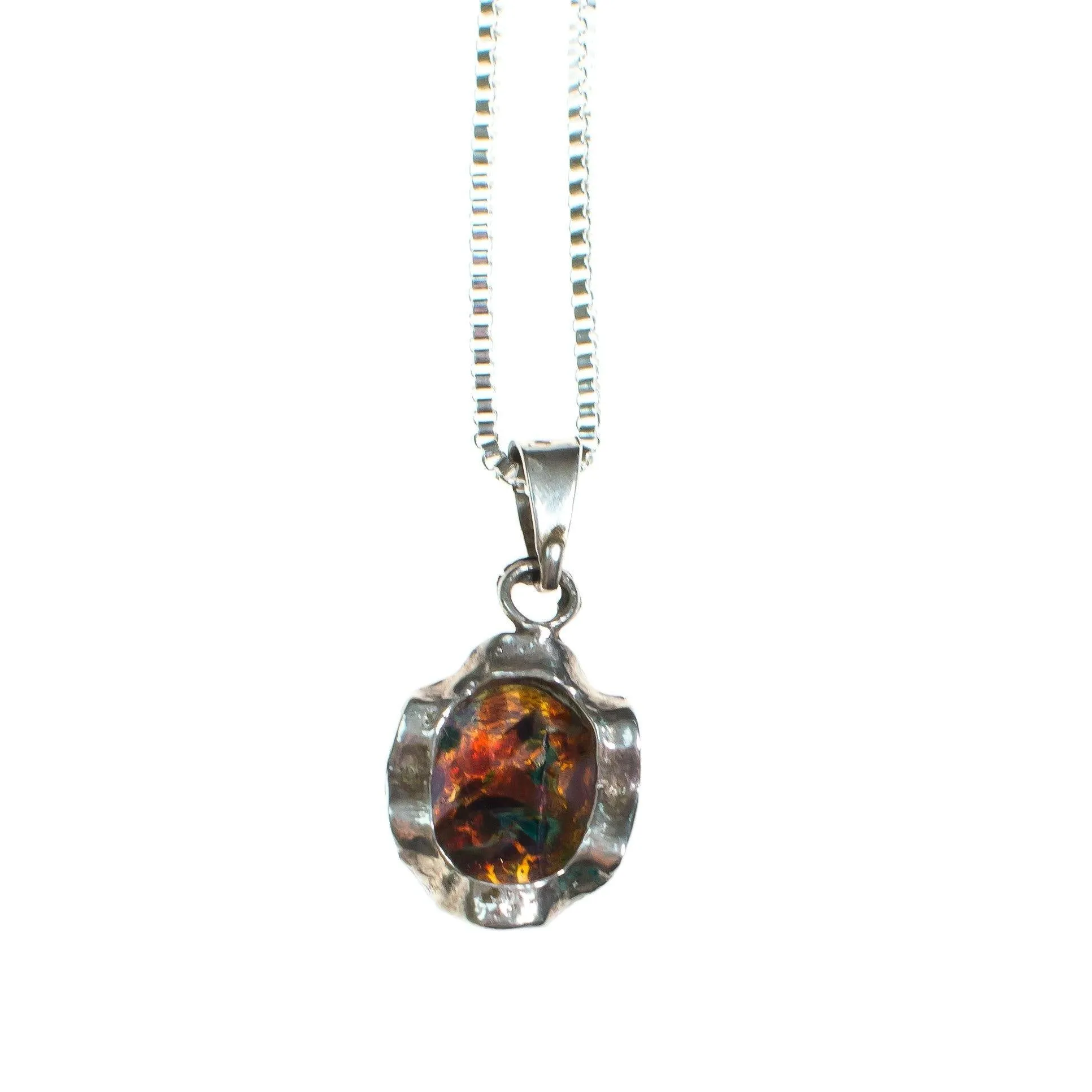 Vintage Opaline Pendant Necklace Set In Sterling Silver