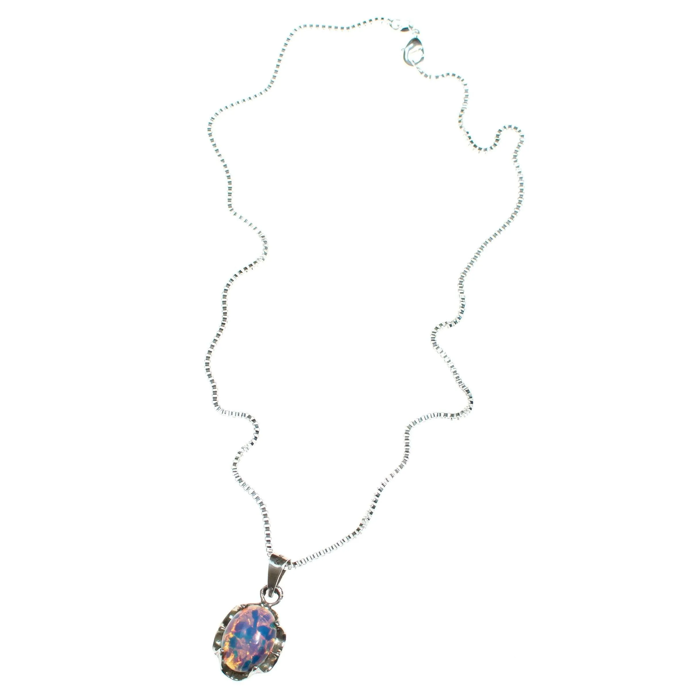 Vintage Opaline Pendant Necklace Set In Sterling Silver