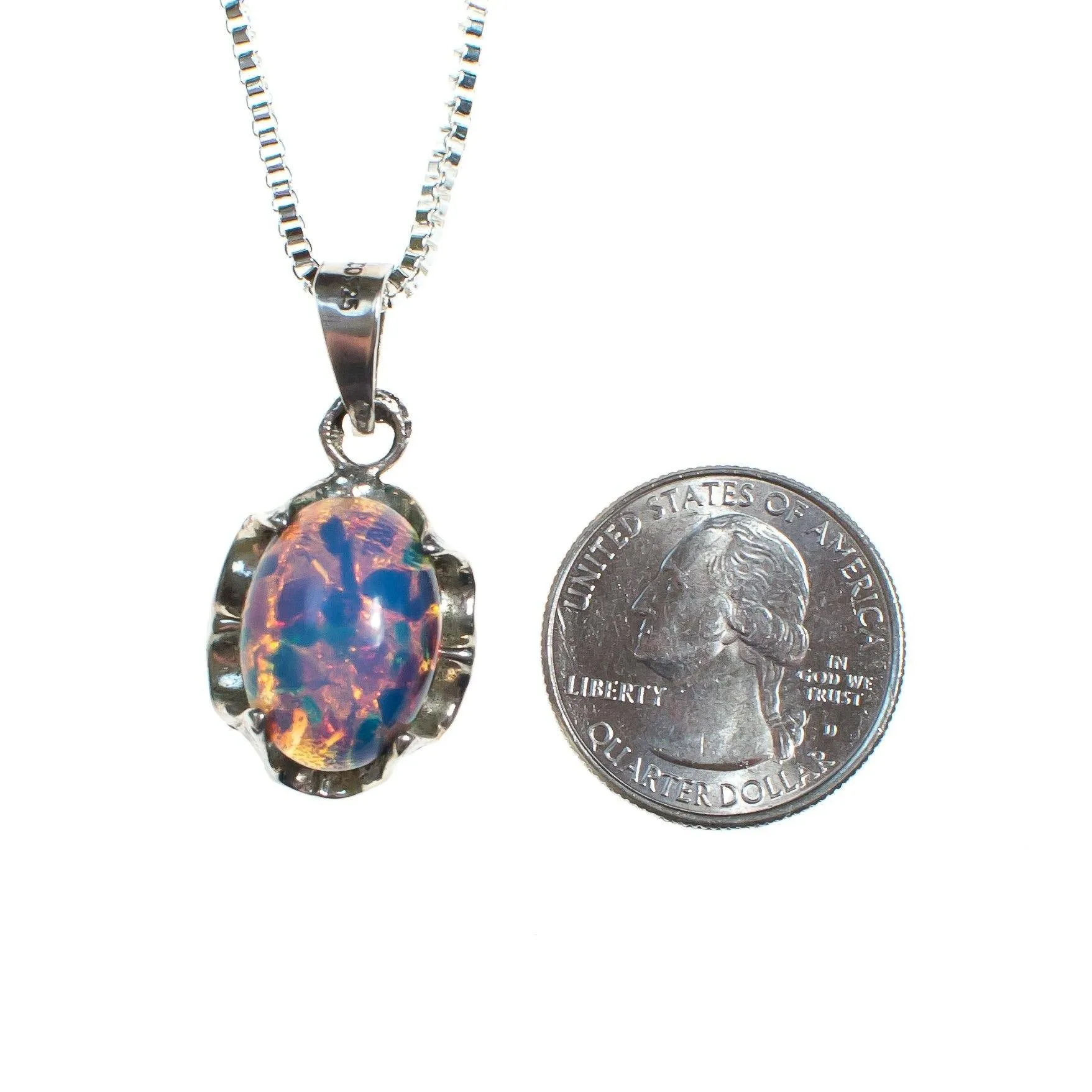 Vintage Opaline Pendant Necklace Set In Sterling Silver