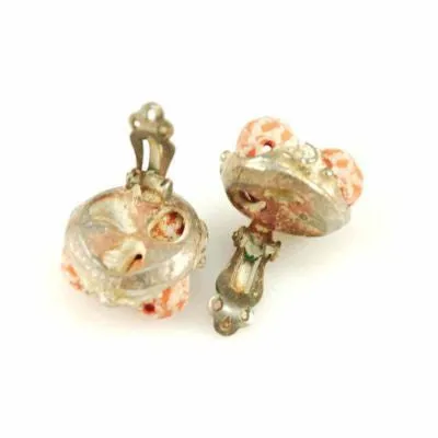 Vintage Orange Sherbet Textured Glass Bead Necklace & Earrings