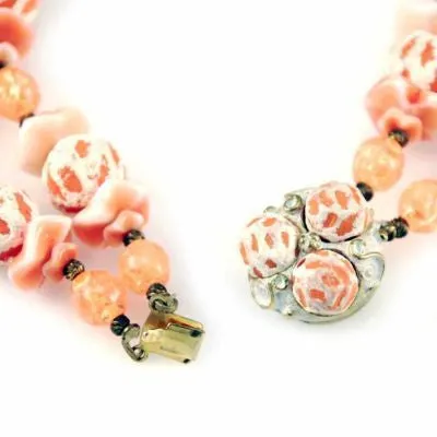 Vintage Orange Sherbet Textured Glass Bead Necklace & Earrings