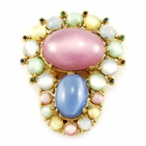 Vintage Pastel Cabochon Dress Clip Gold Tone 1920S