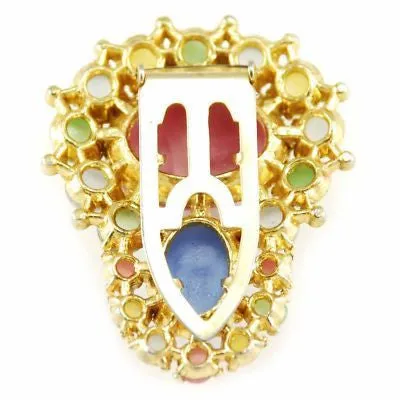 Vintage Pastel Cabochon Dress Clip Gold Tone 1920S
