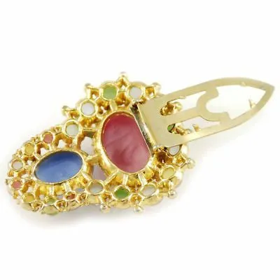 Vintage Pastel Cabochon Dress Clip Gold Tone 1920S