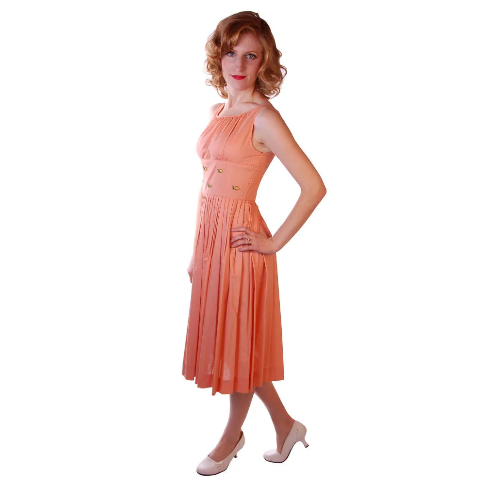 Vintage Peach Cotton Day Dress NWOT 1950S 32-26-Free Peggy Paige