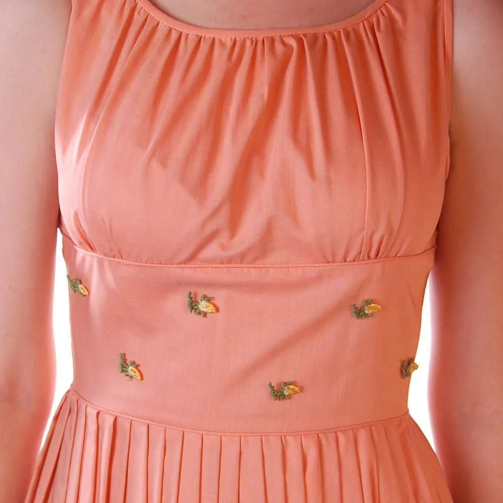 Vintage Peach Cotton Day Dress NWOT 1950S 32-26-Free Peggy Paige