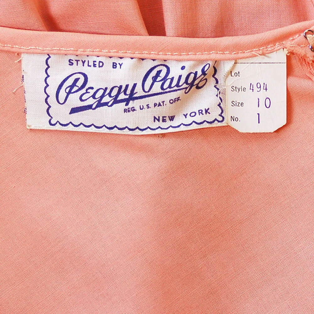 Vintage Peach Cotton Day Dress NWOT 1950S 32-26-Free Peggy Paige