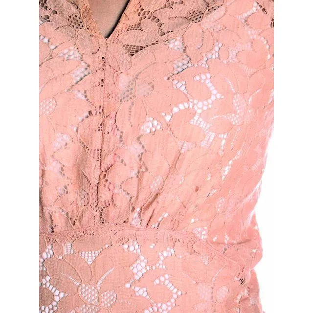 Vintage Peach Embroidered Lace Day Dress 1940s Size 10-12