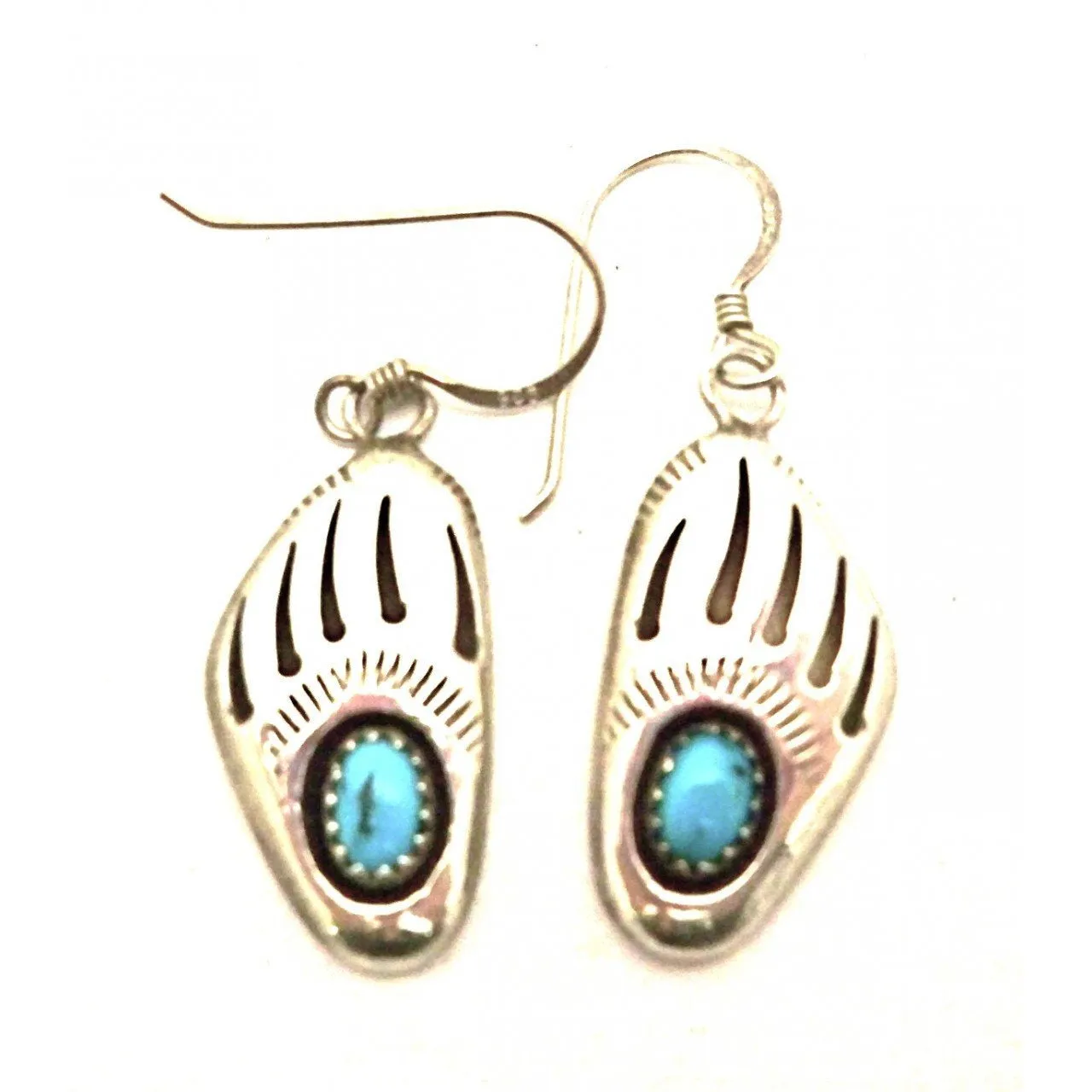 Vintage Pierced Earrings Sterling & Turquoise Bear Claws 1975