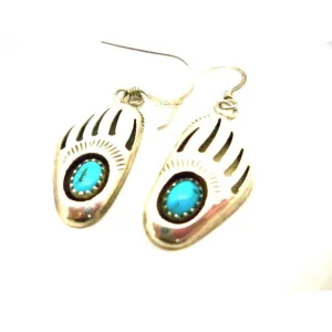 Vintage Pierced Earrings Sterling & Turquoise Bear Claws 1975
