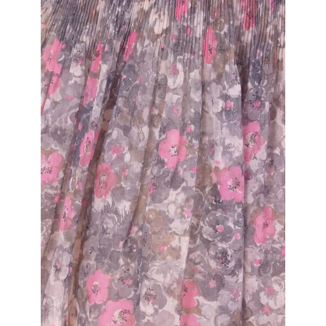 Vintage Pink & Gray Printed Floral Gauze Day Dress Sz 6 1950S