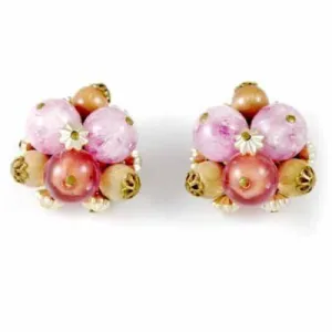 Vintage Pink/Salmon Clip-On Earrings W Germany 1950S