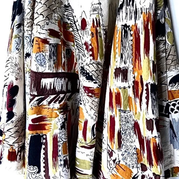 Vintage Print Linen full circle Flared Midi Skirt