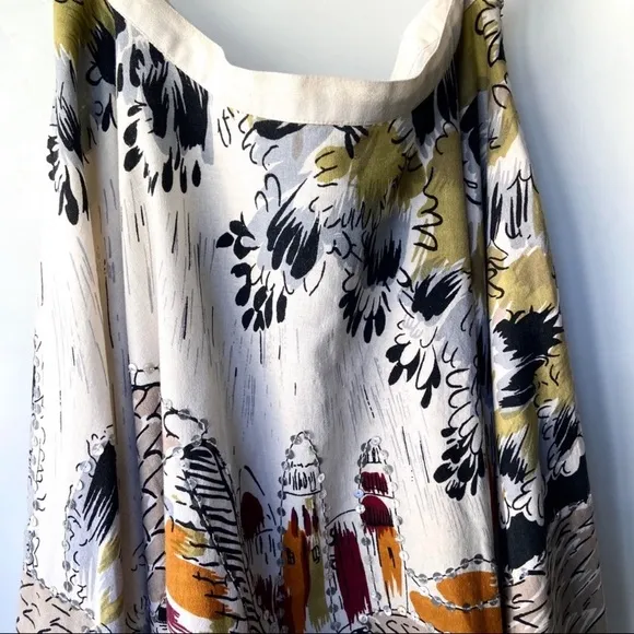 Vintage Print Linen full circle Flared Midi Skirt
