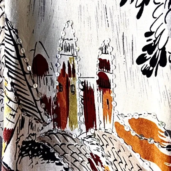 Vintage Print Linen full circle Flared Midi Skirt