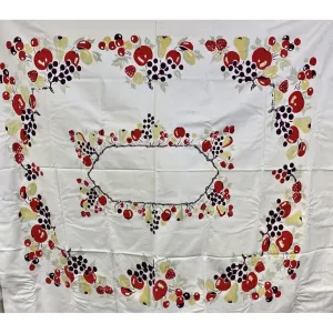 Vintage Printed Cotton  Tablecloth Cherries/Pears/Apples 1940S