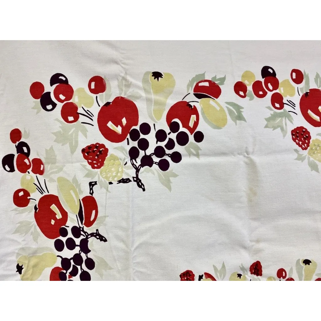 Vintage Printed Cotton  Tablecloth Cherries/Pears/Apples 1940S