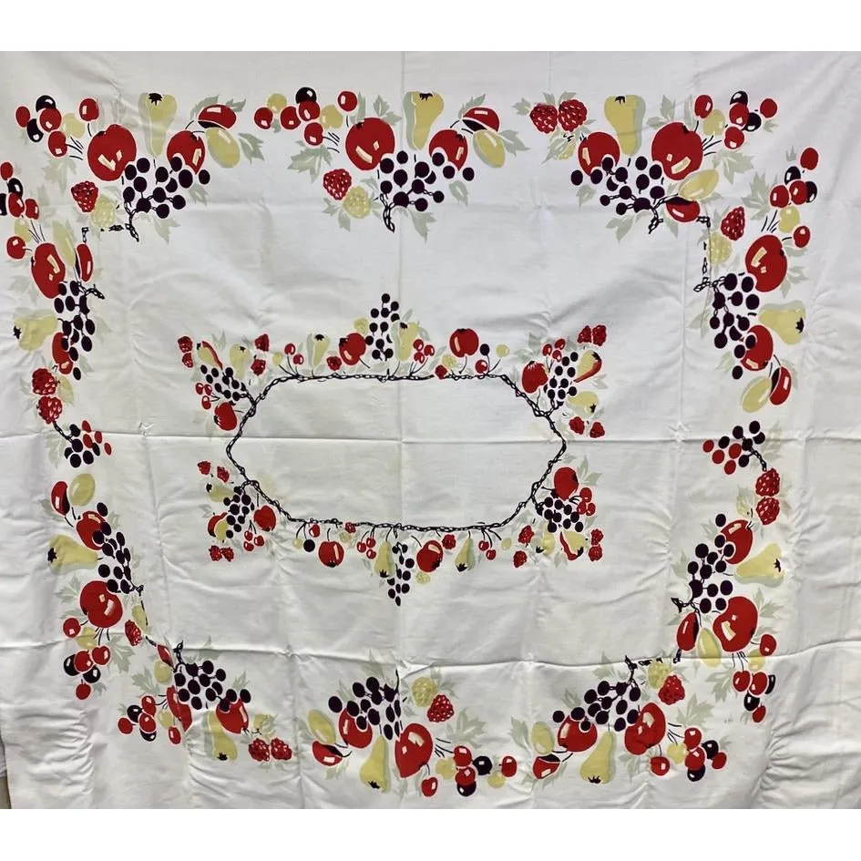 Vintage Printed Cotton  Tablecloth Cherries/Pears/Apples 1940S