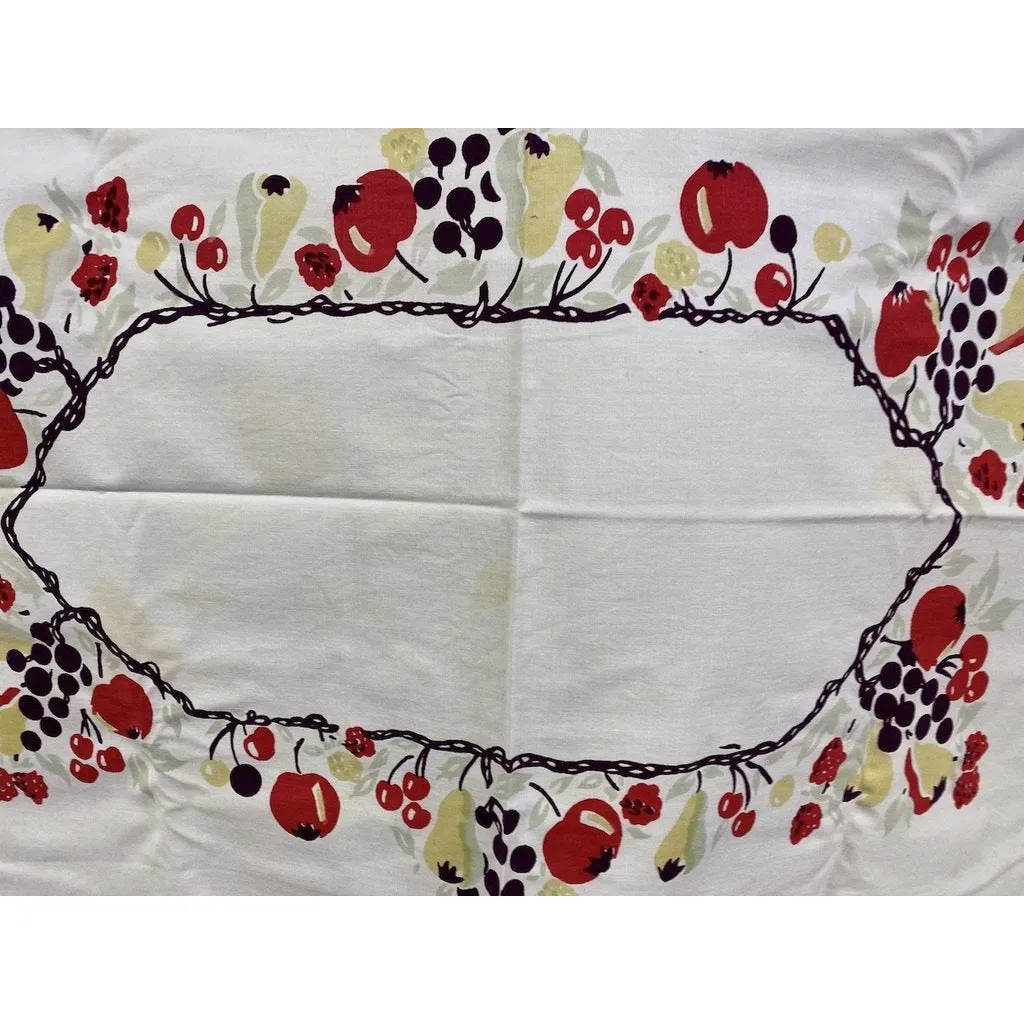 Vintage Printed Cotton  Tablecloth Cherries/Pears/Apples 1940S