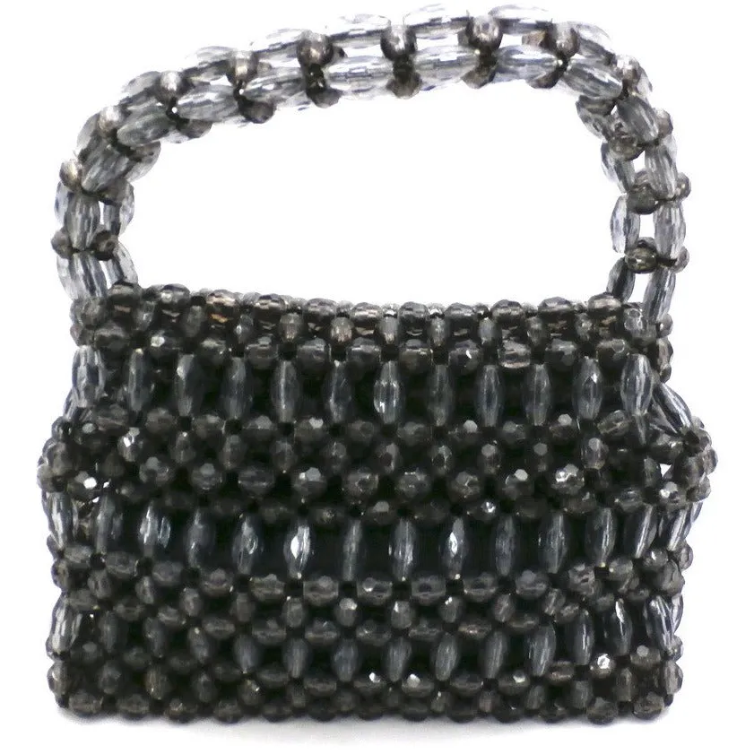 Vintage Purse Gray  Plastic Faceted Beads Handmade Hong Kong 1960S