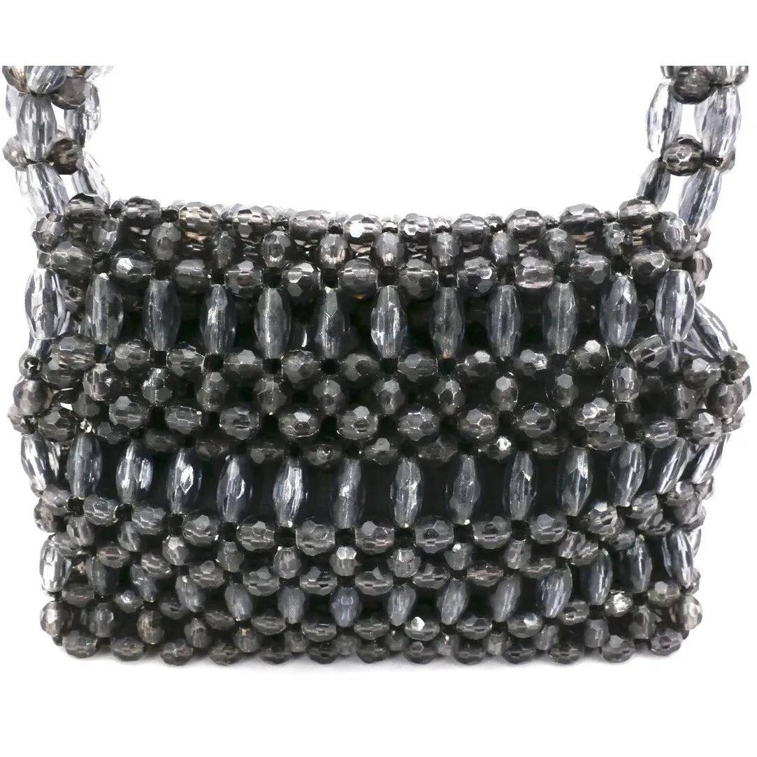 Vintage Purse Gray  Plastic Faceted Beads Handmade Hong Kong 1960S