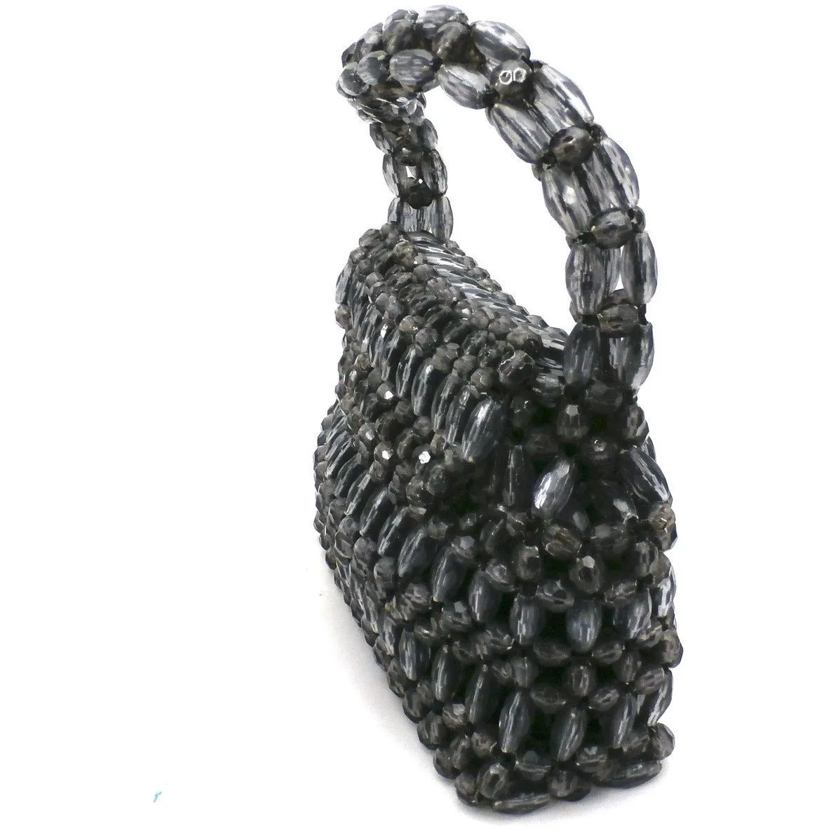 Vintage Purse Gray  Plastic Faceted Beads Handmade Hong Kong 1960S