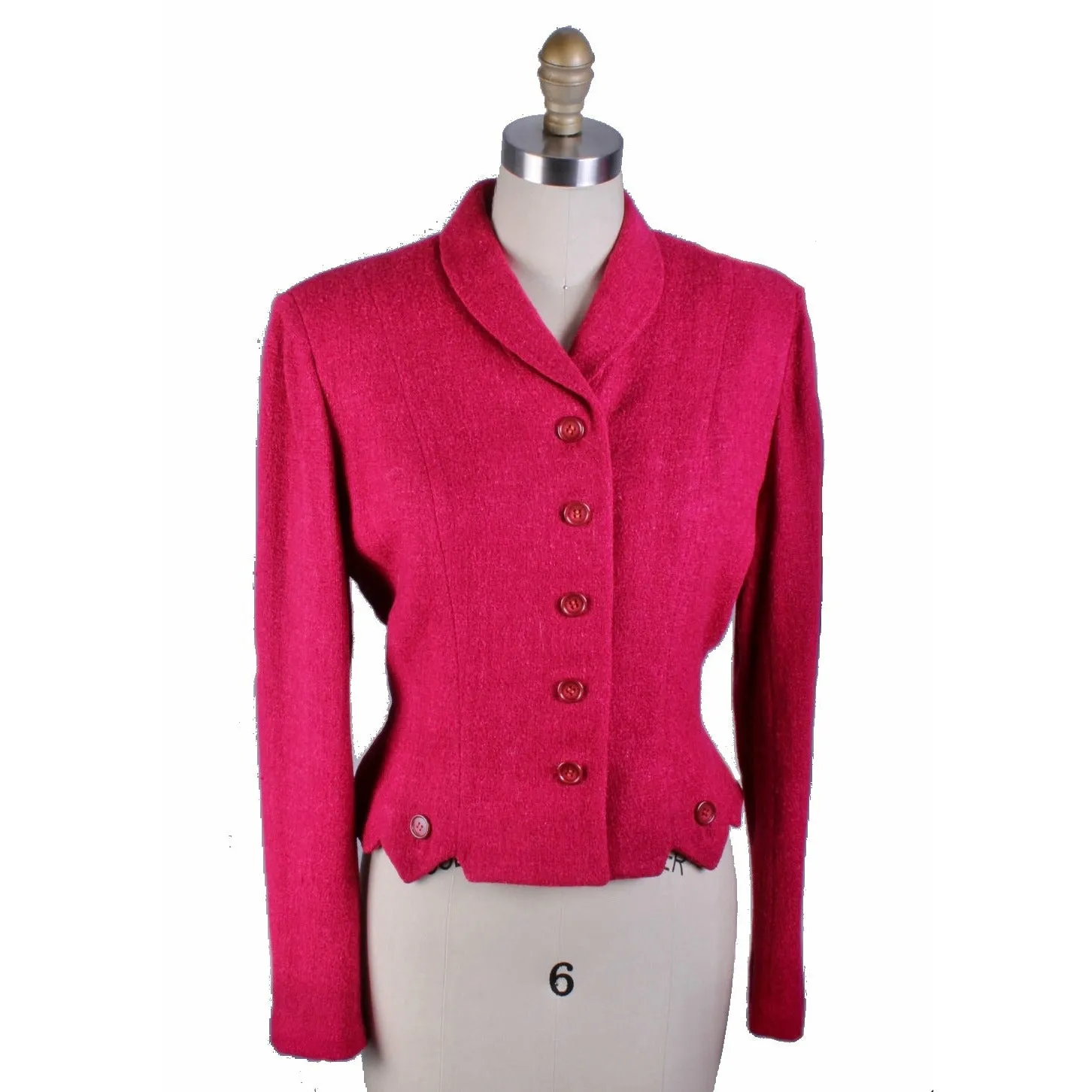 Vintage Raspberry Nubby Wool Fitted 40s 50s  Suit Jacket Small Womens