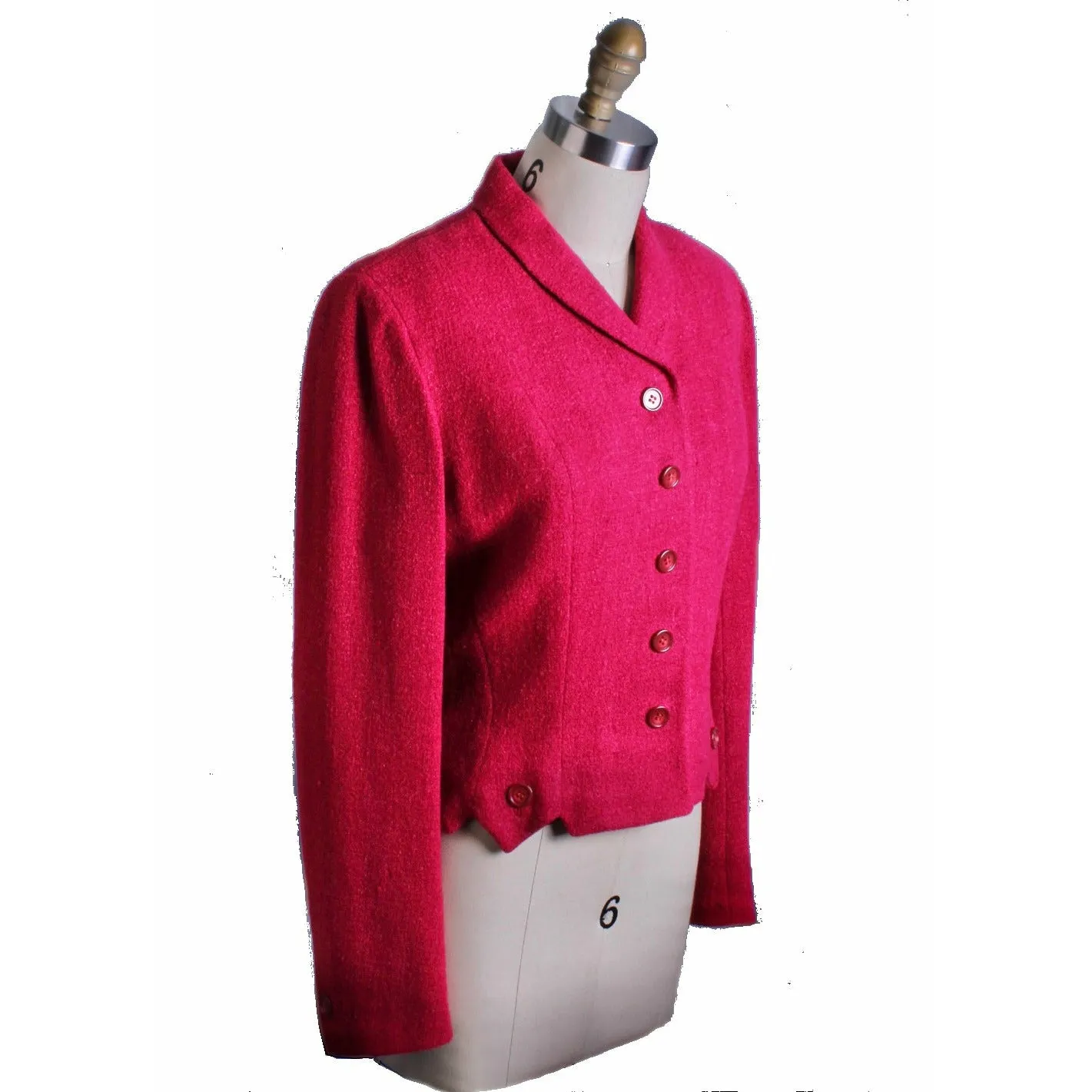 Vintage Raspberry Nubby Wool Fitted 40s 50s  Suit Jacket Small Womens