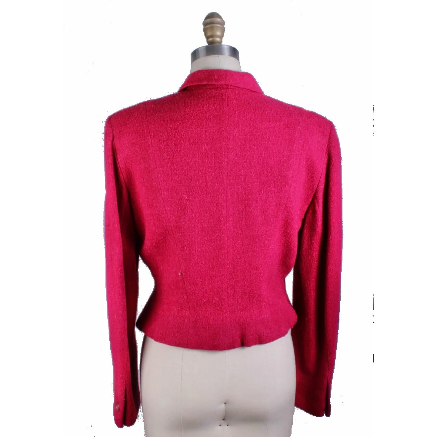 Vintage Raspberry Nubby Wool Fitted 40s 50s  Suit Jacket Small Womens