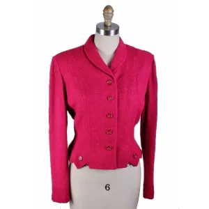 Vintage Raspberry Nubby Wool Fitted 40s 50s  Suit Jacket Small Womens